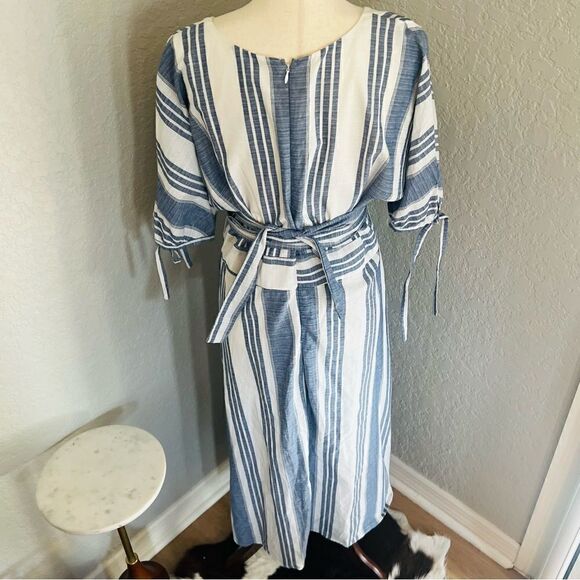 June & Hudson Tie Sleeve Striped Midi Dress, Blue/White, Size XL, NWOT - Picture 9 of 13